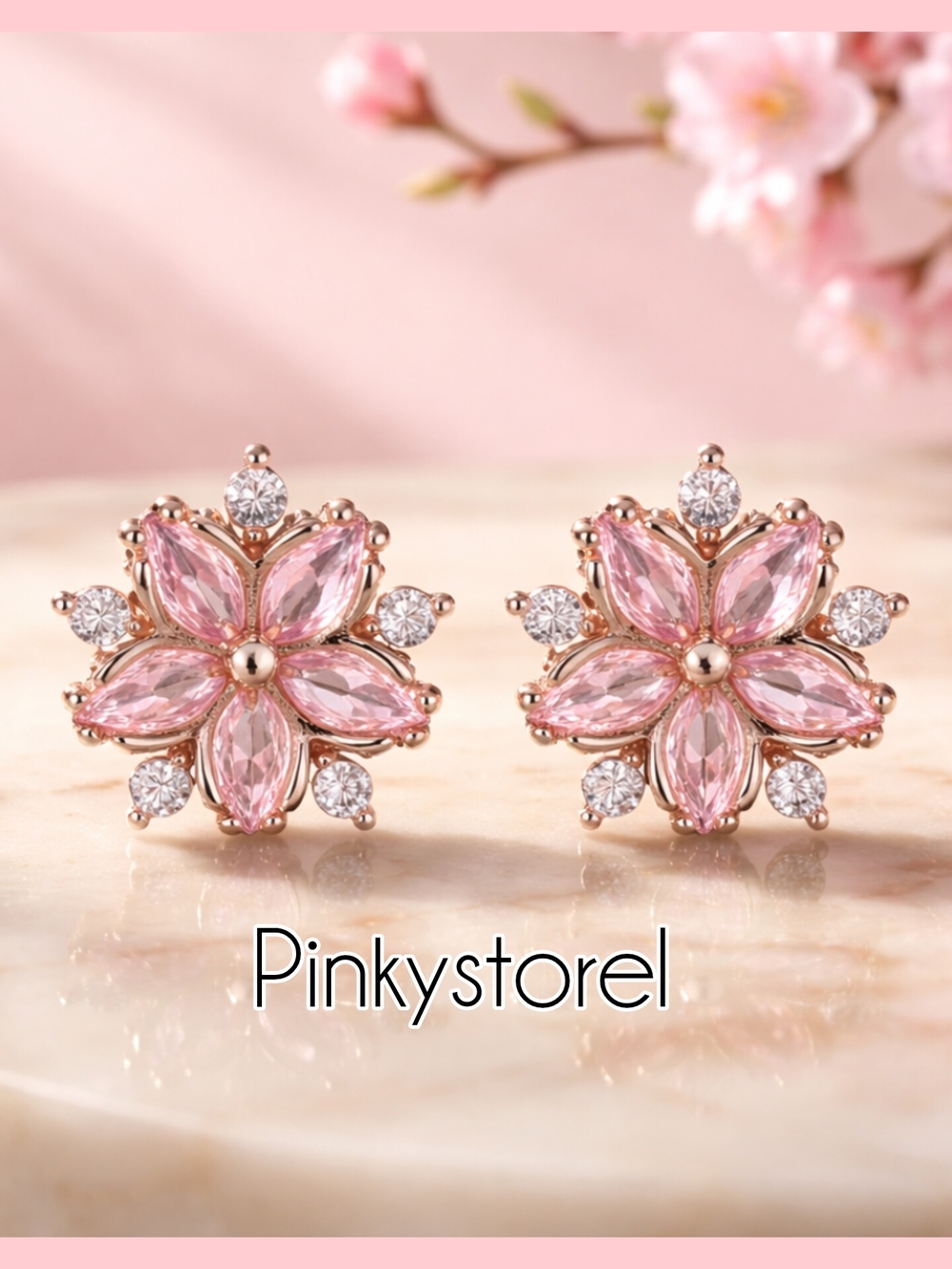 Pink Flower Crystal Stud Earrings by